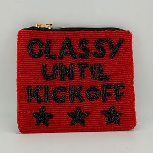 NWT Classy Until Kickoff Seed Bead Zipper Pouch